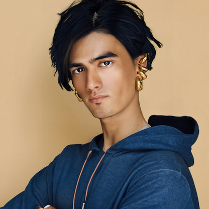 Gold Clip on Hoop Earrings Men nugget earrings